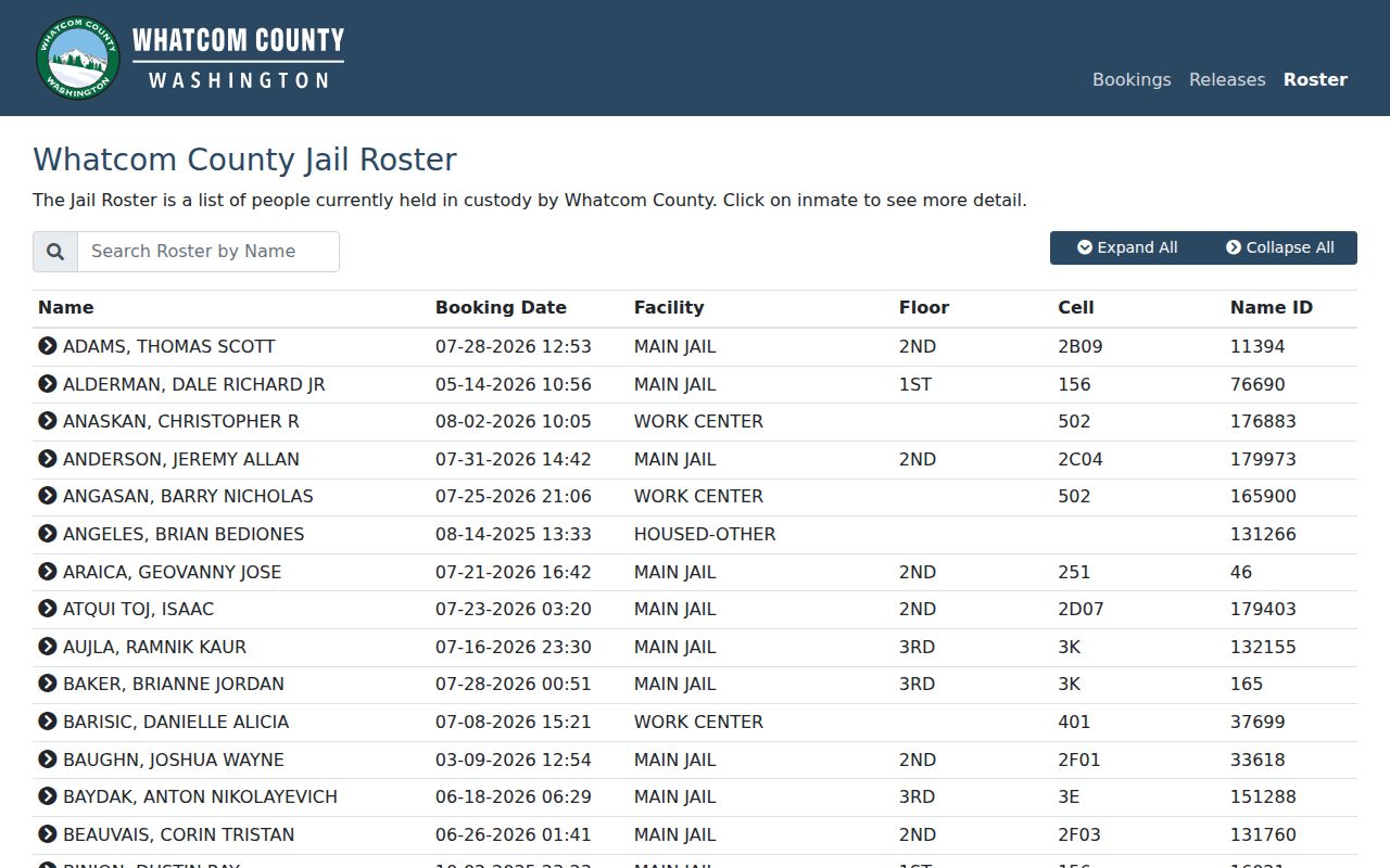 Bellingham people search in the Whatcom County jail roster