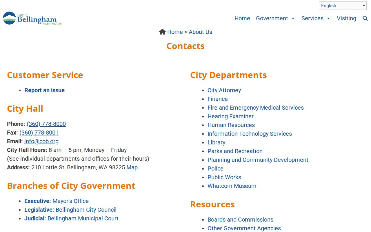 Bellingham people directories City contacts page