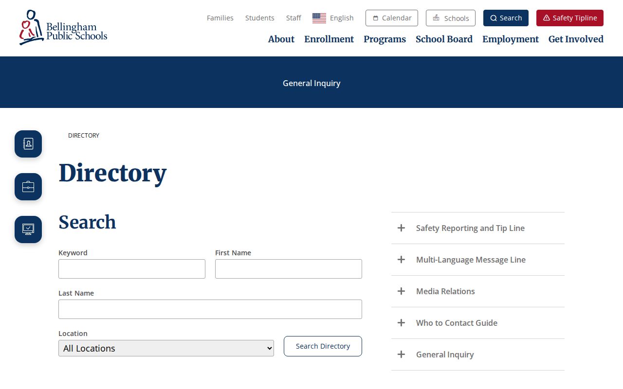 Bellingham people directories school staff search fields