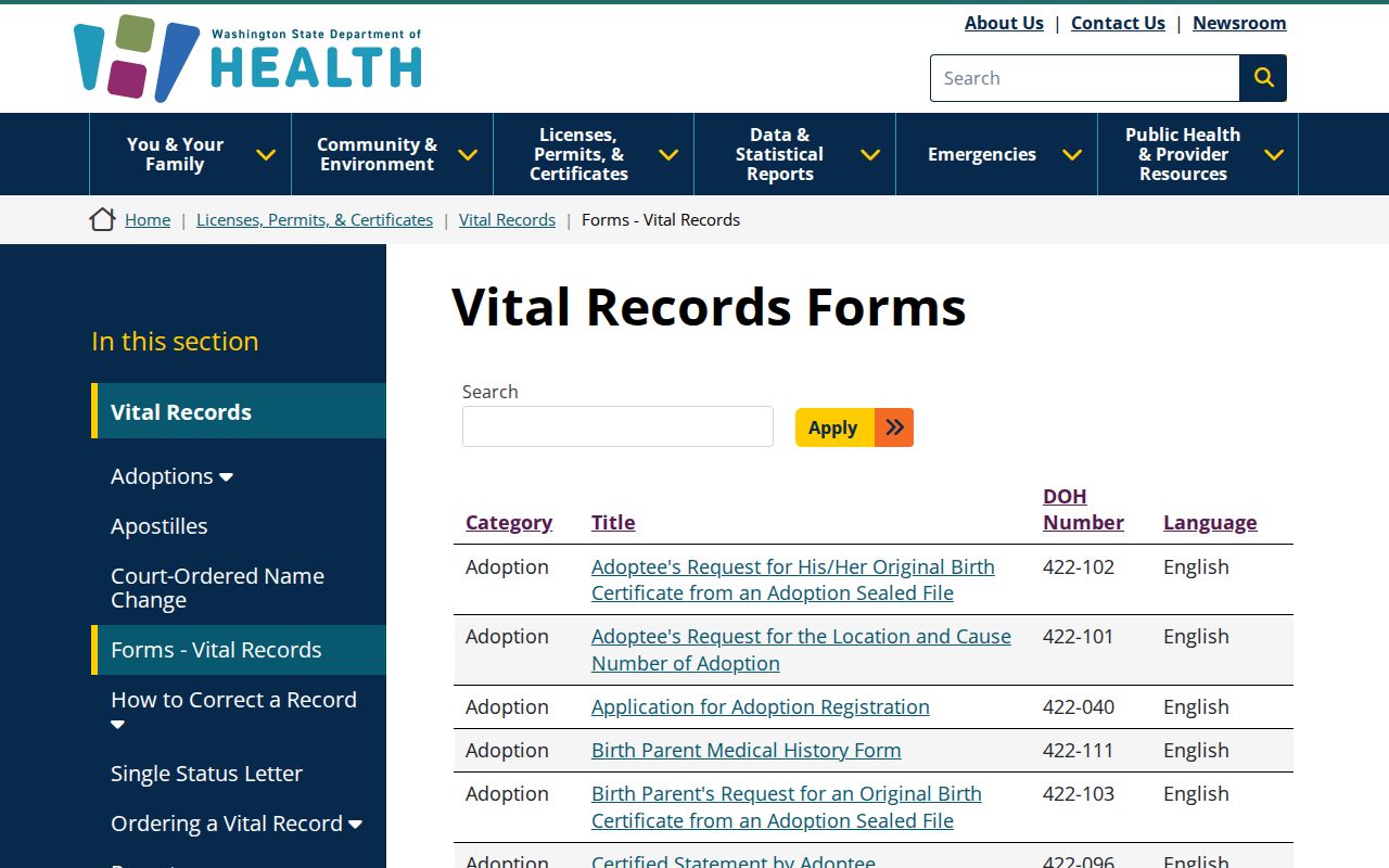 Bellingham public records access through Washington vital record forms